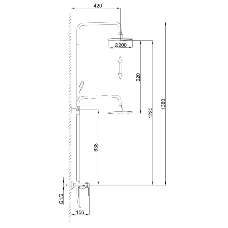 Frap Душова система F2431, поворотний вилив, лійка, білий/хром