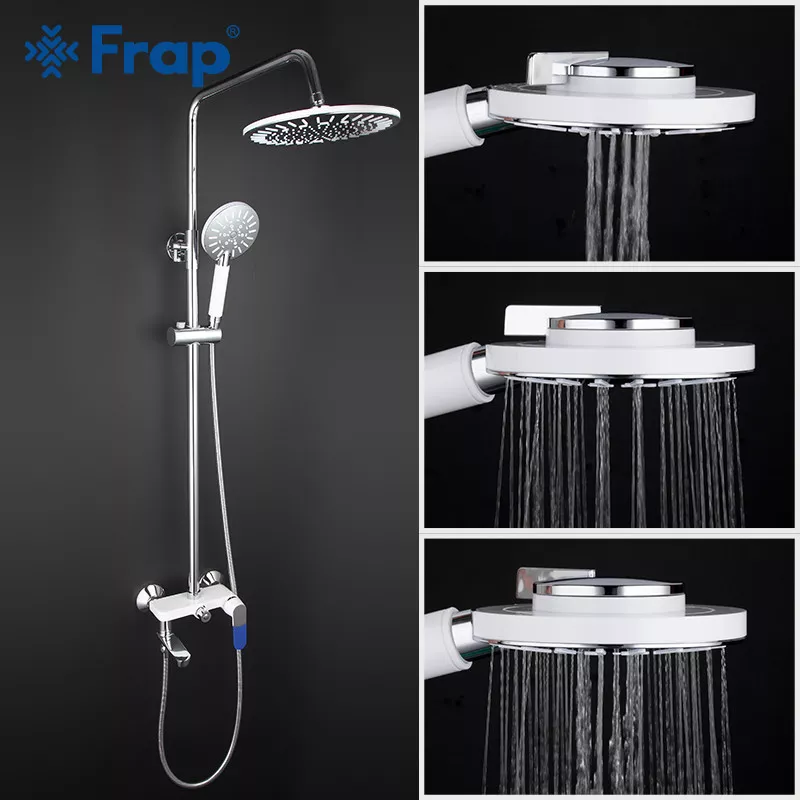 Frap Душева система F2434, поворотний вилив - перемикач на лійку, білий/хром