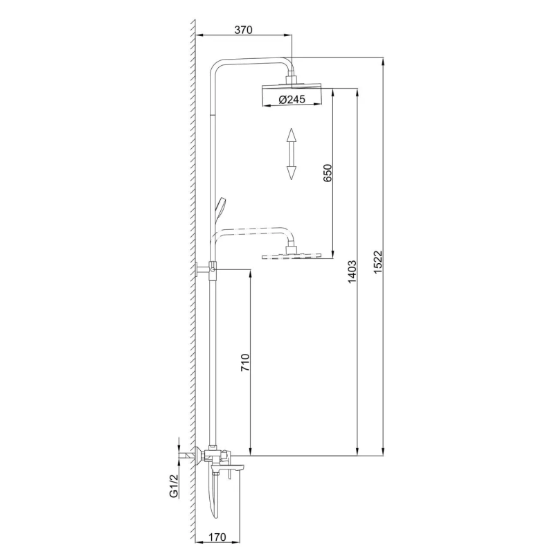 Frap Душева система F2434, поворотний вилив - перемикач на лійку, білий/хром