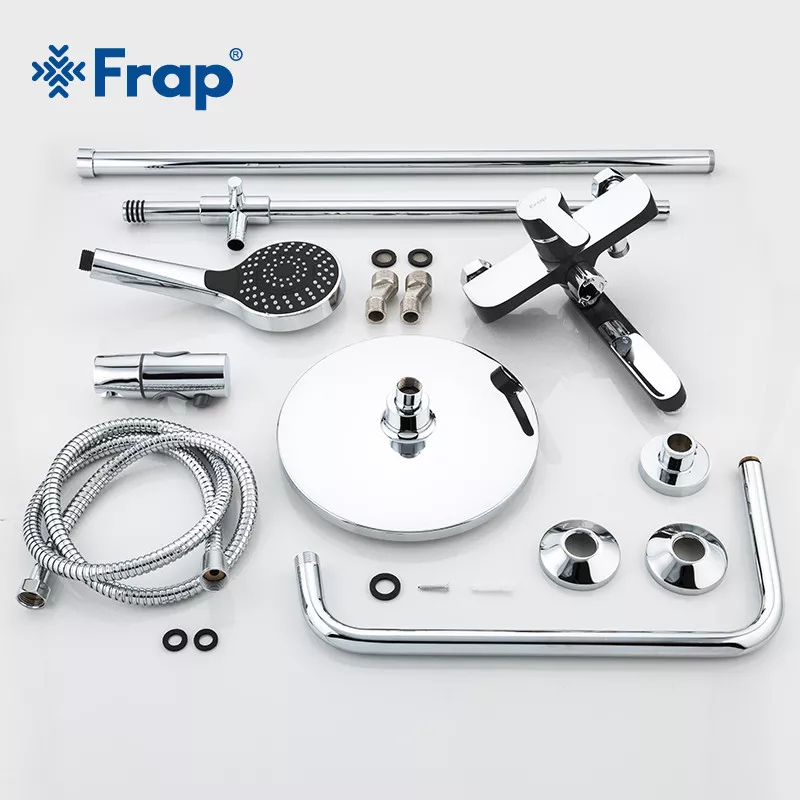 Frap Душова система F2442, поворотний вилив - перемикач на лійку, 3 режими, чорний/хром