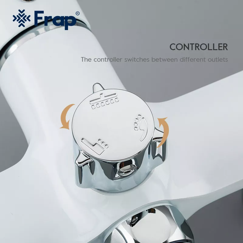 Frap Душова система F2449, поворотний вилив - перемикач на лійку, 3 режими, білий/хром