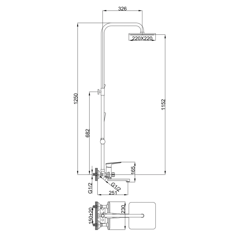 Frap Душова система F2449, поворотний вилив - перемикач на лійку, 3 режими, білий/хром