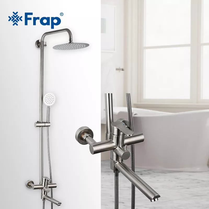 Frap Душова система F24801, поворотний вилив - перемикач на лійку, 1 режим, нержавіюча сталь