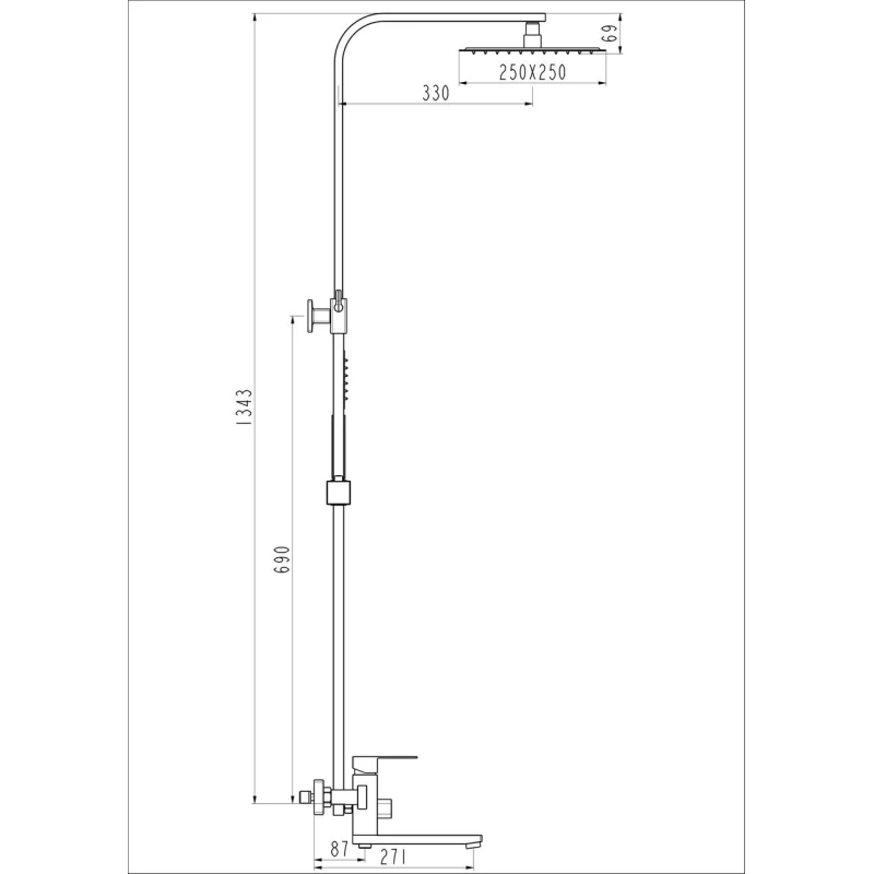 Frap Душова система F24802, поворотний вилив - перемикач на лійку, 1 режим, нержавіюча сталь