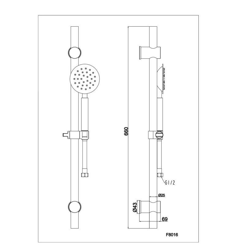 Frap Душовий гарнітур F8016, нержавіюча сталь, 66 см
