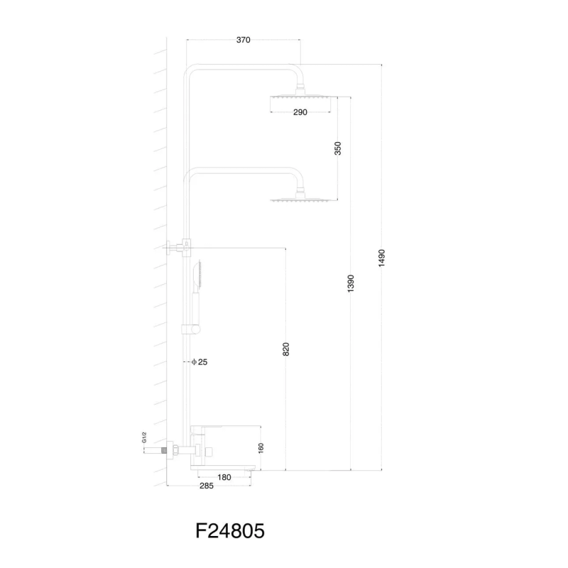Frap Душева система F24805, поворотний вилив - перемикач на лійку, 1 режим, сатин