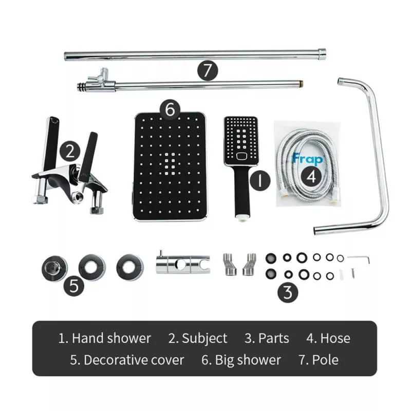 Frap Душова система F2457, поворотний вилив - перемикач на лійку/душ, 3 режими, чорний/хром