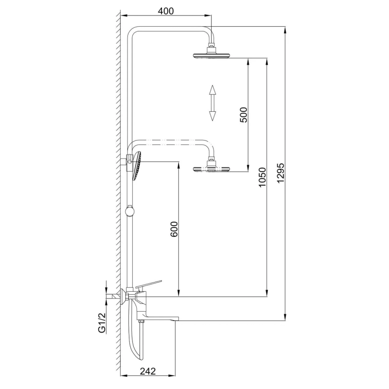 Frap Душова система F2457, поворотний вилив - перемикач на лійку/душ, 3 режими, чорний/хром
