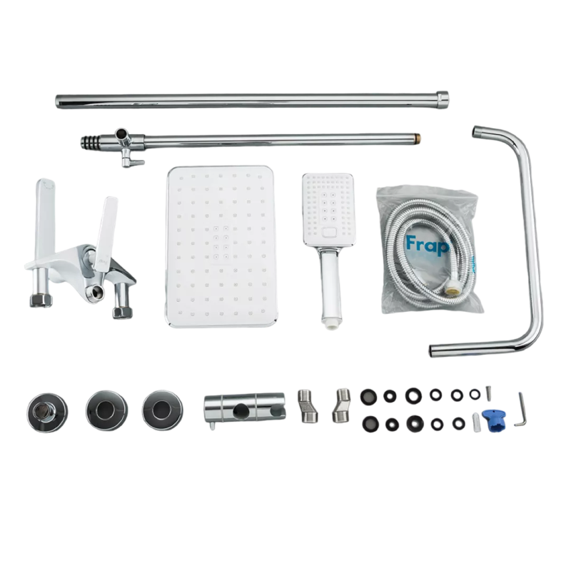 Frap Душова система F2458, поворотний вилив - перемикач на лійку/душ, 3 режими, білий/хром