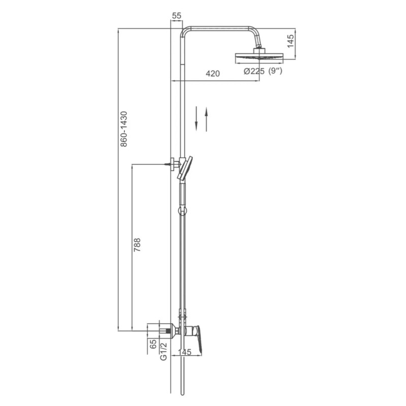Frap Душова система F2449-20, перемикач на лійку, 3 режими, білий/хром