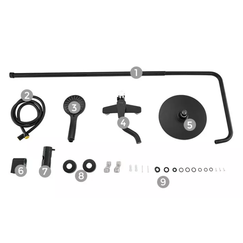 Frap Душова система F2429, вилив - перемикач на лійку, 5 режимів, чорний