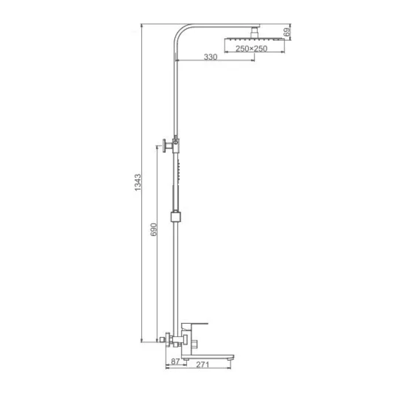 Frap Душова система F24802-6, вилив - перемикач на лійку, 1 режим, чорний