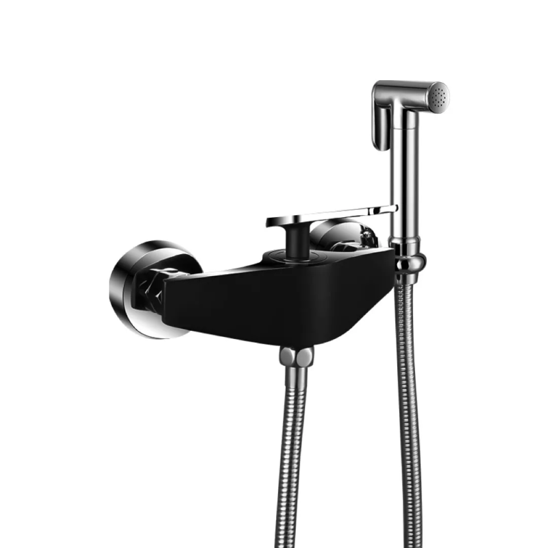 Frap Змішувач для душу з гігієнічною лійкою F2057, чорний/хром