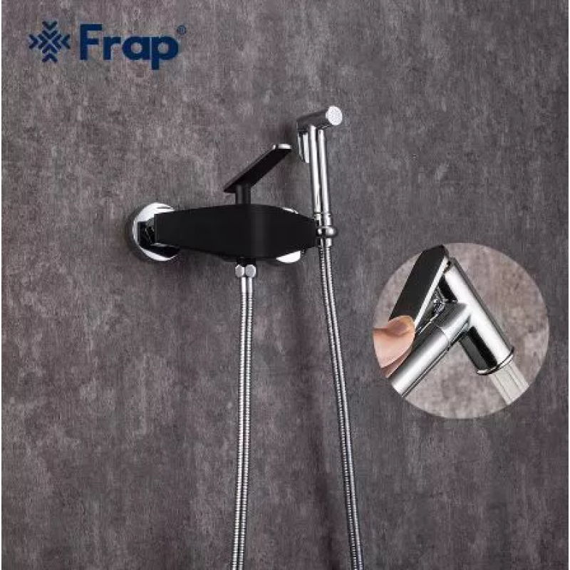 Frap Змішувач для душу з гігієнічною лійкою F2057, чорний/хром