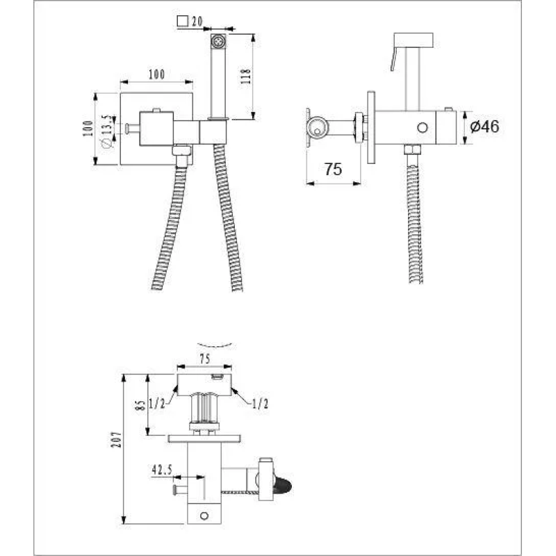 GAPPO Гігієнічний душ G7207-60 із термостатом, чорний