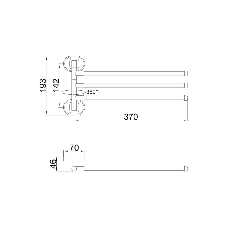 Frap Тримач для рушника F1913 поворотний 3-й, 370 мм, хром