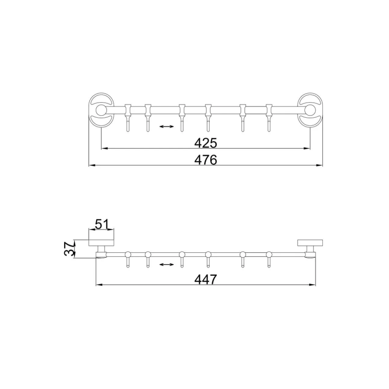 Frap Вішалка F1915-6 на 6 рухомих гачків 450 мм