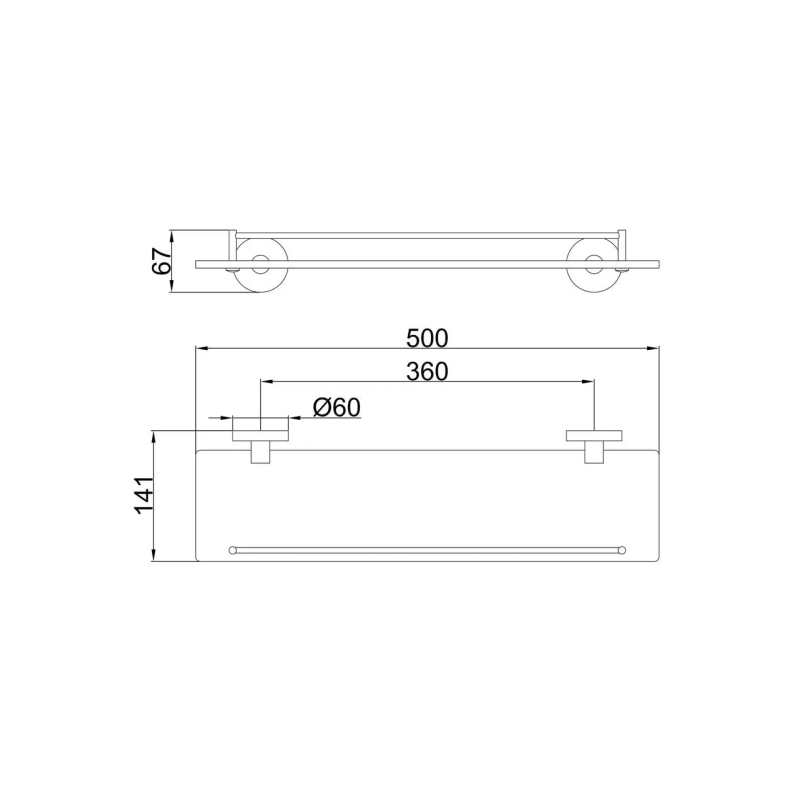 Frap Полиця скляна F30207, нержавіюча сталь, 500 мм, чорний