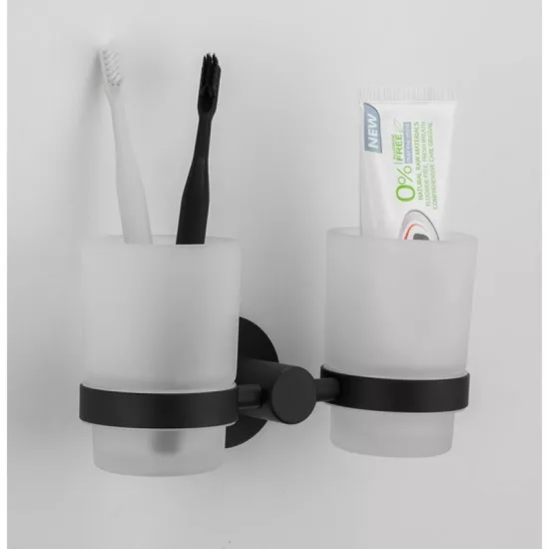 Frap Подвійний стакан для щіток F30208, нержавіюча сталь, чорний