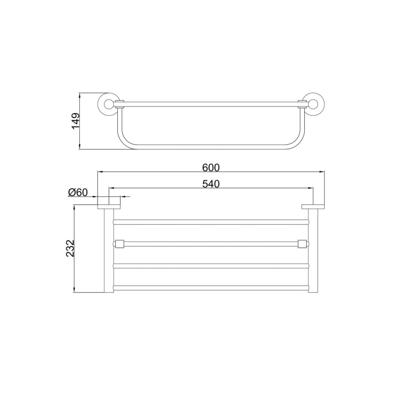 Frap Полиця з тримачем для рушників F30224, нержавіюча сталь, 600 мм, чорний