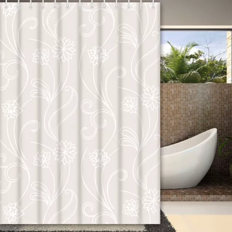 Frap Шторка - фіранка для ванної F8805, поліетилен, 180х180 см, білий/сірий