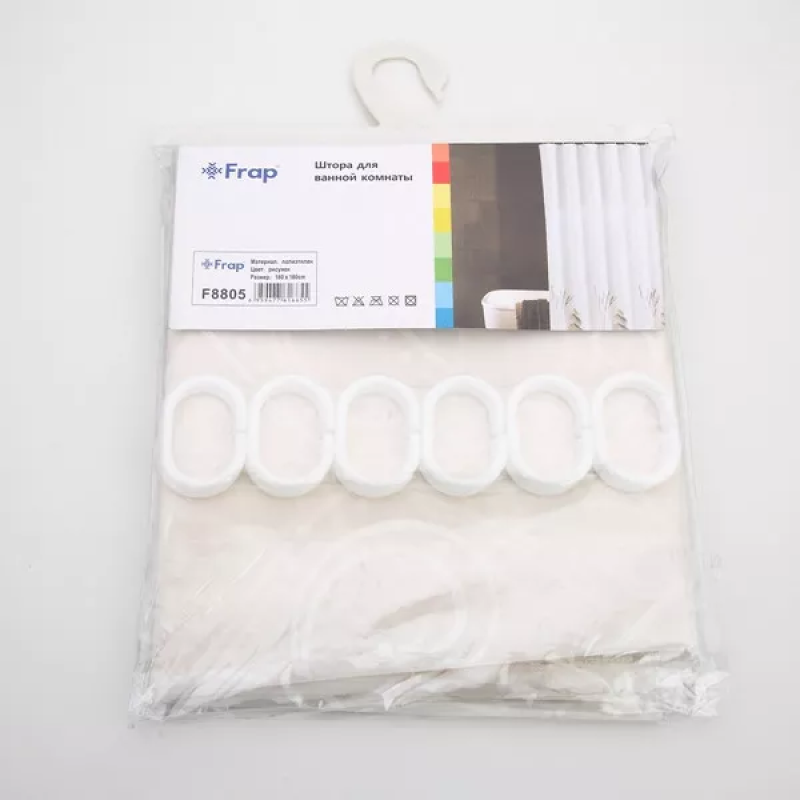 Frap Шторка - фіранка для ванної F8805, поліетилен, 180х180 см, білий/сірий