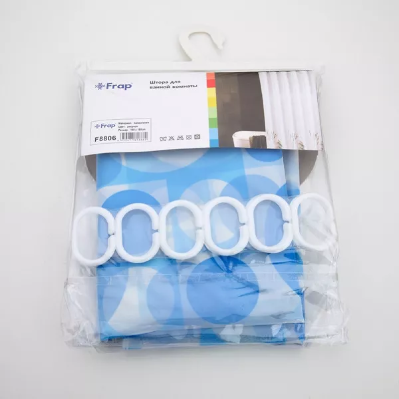 Frap Шторка - фіранка для ванної F8806, поліетилен, 180х180 см, блакитний