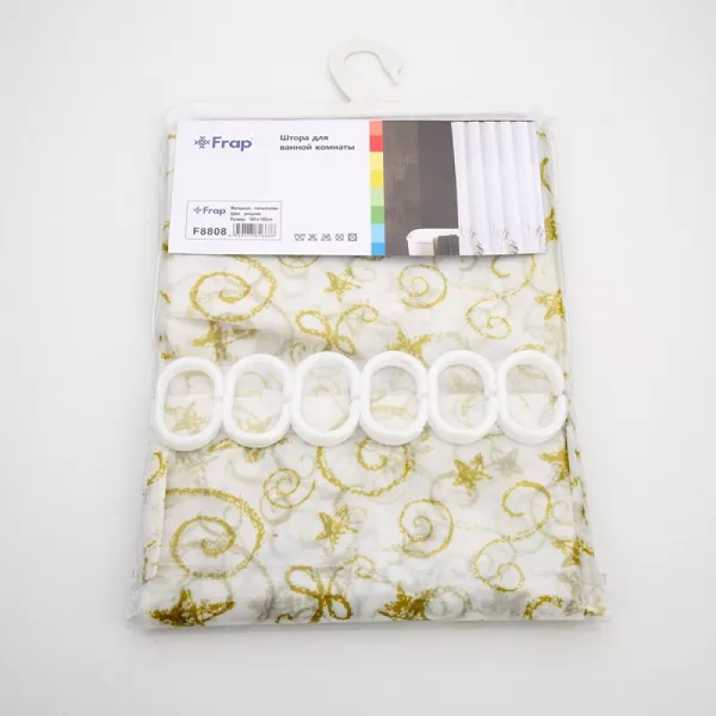 Frap Шторка - фіранка для ванної F8808, поліетилен, 180х180 см, жовтий