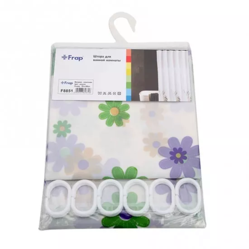 Frap Шторка - фіранка для ванної F8851, поліетилен, 180х200 см, білий