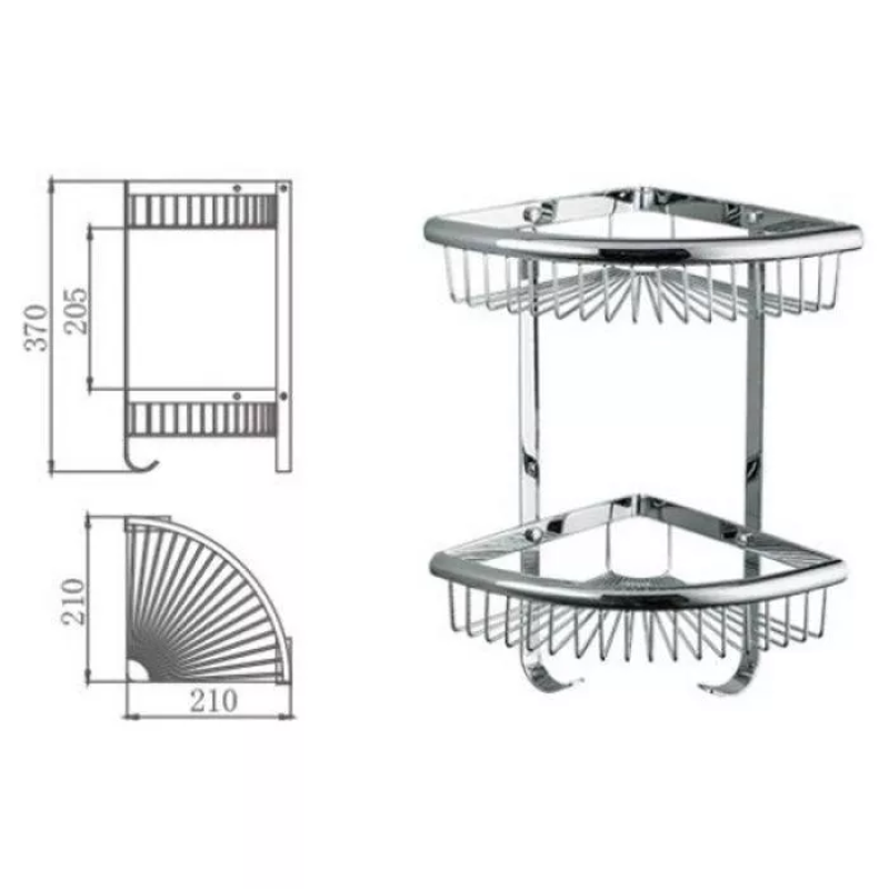 Frap Полиця кутова F352-1, 2-х ярусна, 240х320 мм, нержавіюча сталь, хром