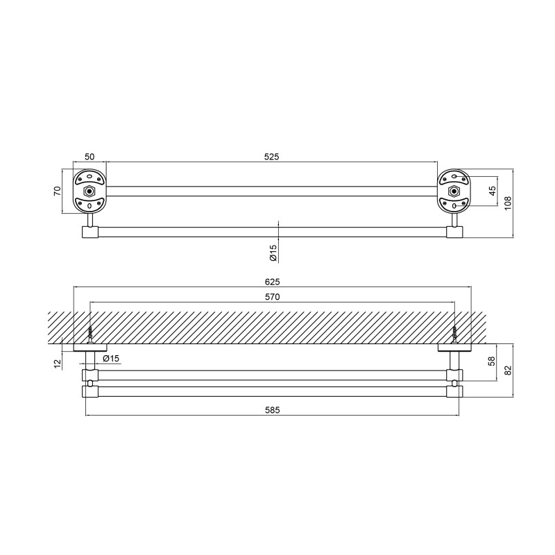 Lidz Тримач для рушника Oreo 0102 подвійний LDORE0102CRM22082 Chrome