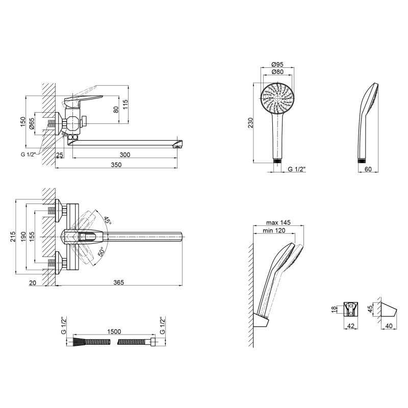 Lidz Змішувач для ванни Sofi 005 з поворотним виливом (з душовим гарнітуром) (k35) LDSOF005CRM22137 Chrome