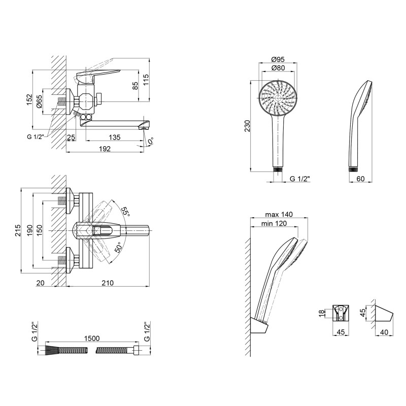 Lidz Змішувач для ванни Sofi 006 з поворотним виливом (з душовим гарнітуром) (k35) LDSOF006CRM22138 Chrome