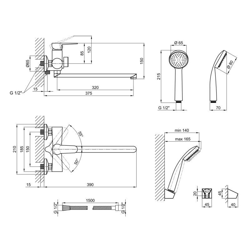 Lidz Змішувач для ванни Nicole 005 з поворотним виливом (з душовим гарнітуром) (k35) LDNIC005CRM22140 Chrome