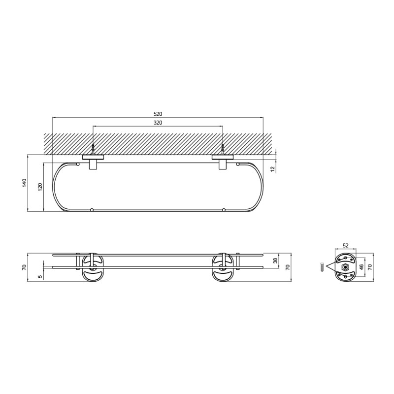 Lidz Полка універсальна Oreo 0902 скляна (52*16 см) LDORE0902CRM22179 Chrome