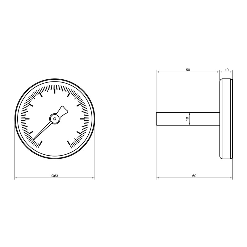 SD Plus Термометр 120ºC 63 мм 1/2", заднє підмикання SD17440MM