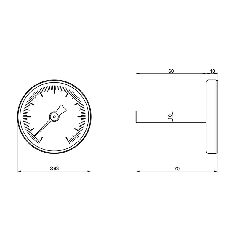 SD Plus Термометр 120ºC 63 мм 1/2", заднє підмикання SD17450MM