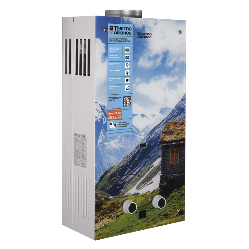 Thermo Alliance Колонка газовая дымоходная JSD20-10GC 10 л панель стеклянная с рисунком горы (JSD2010GCMOUNTAINSGLASS)