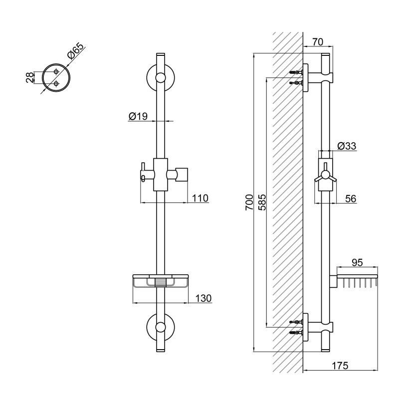Qtap Стійка універсальна Sprha 700 мм округла з полицею QT003 Chrome