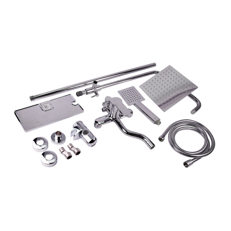 Qtap Душова система універсальна Plava на три споживача (з виливом) з полицею QT1005CRM Chrome