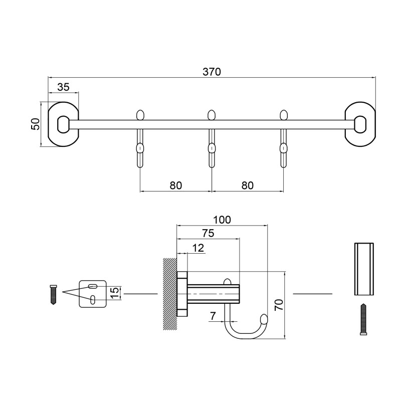 Qtap Тримач для рушника Liberty 3 гачка 365 мм QTLIBCRM11543 Chrome