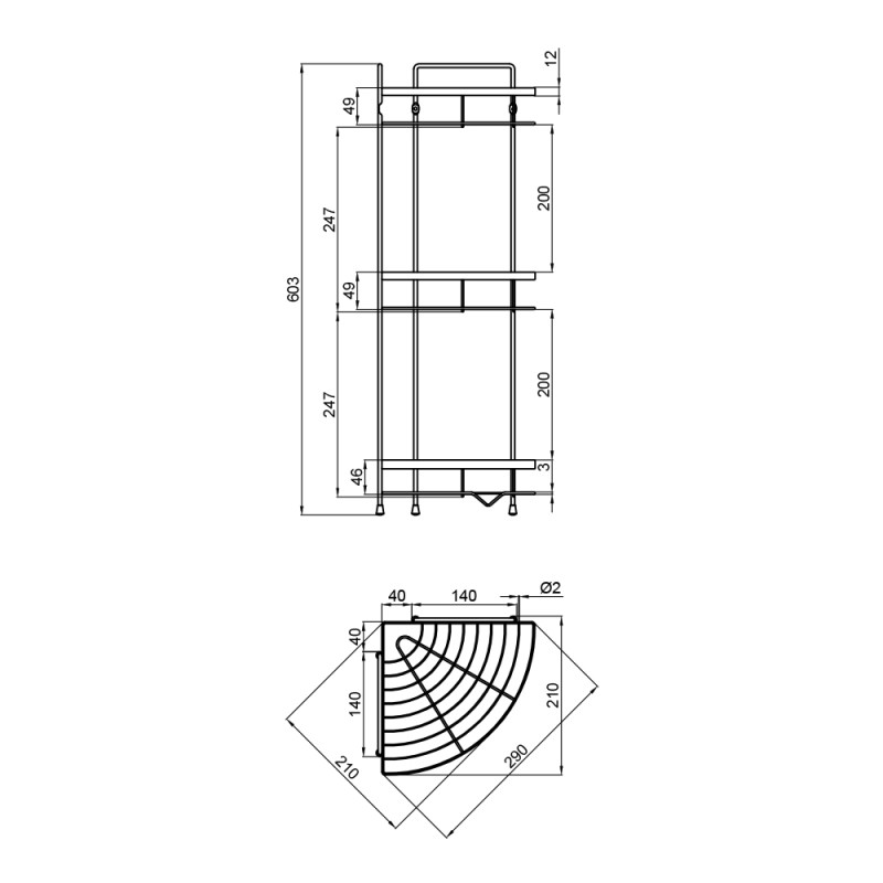 Lidz Полиця кутова Oreo 0606 3 ярусна LDORE0606CRM32484 Chrome