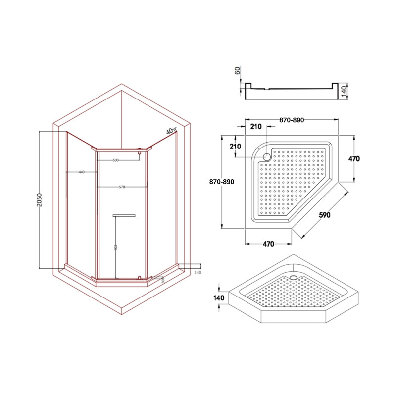 Lidz Душова кабіна Dozorca SC90x90.CRM.LOW.TR, скло прозоре 6 мм
