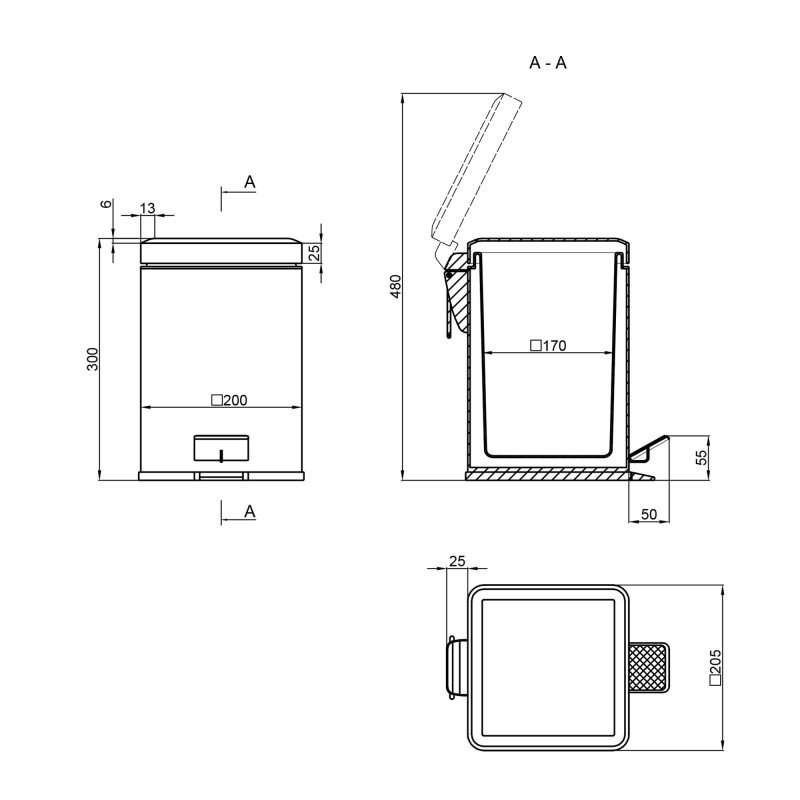 Lidz Відро для сміття Radom 1106 6 л LDRAD1106CRM32508 Chrome