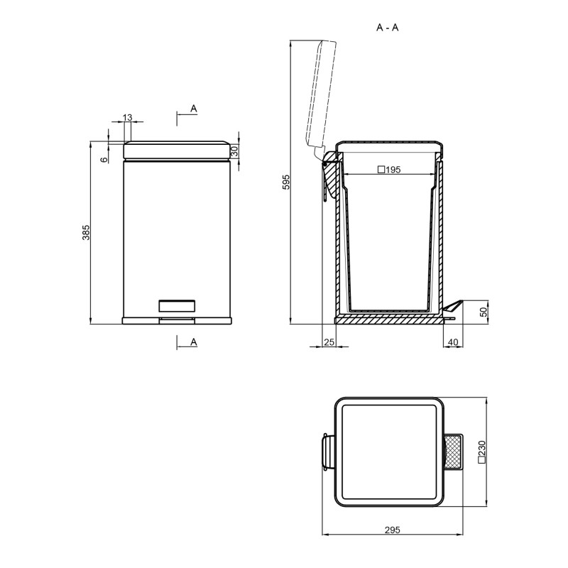 Lidz Відро для сміття Radom 1112 12 л LDRAD1112CRM32509 Chrome