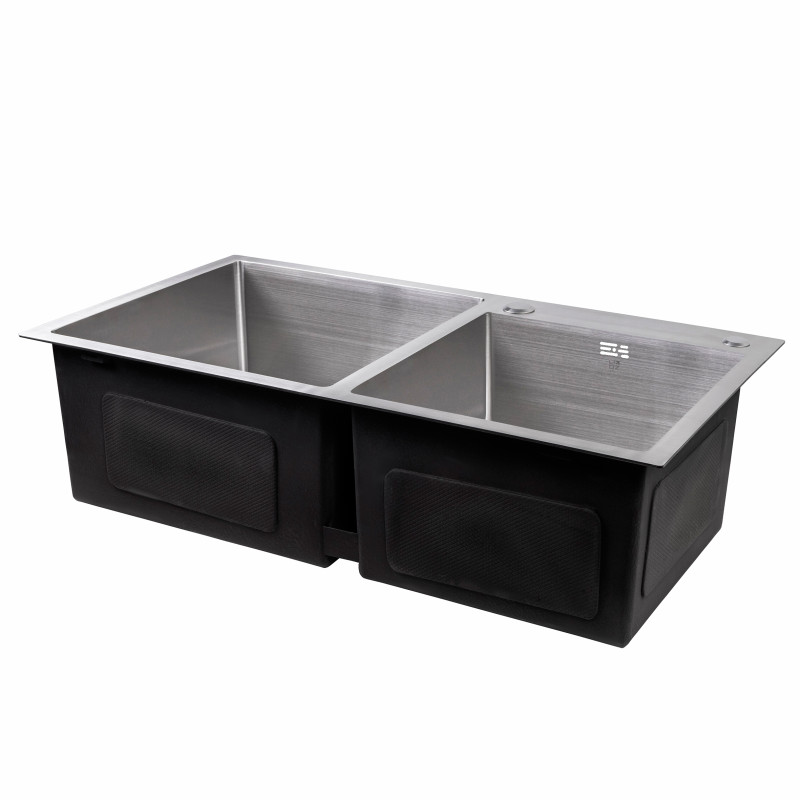 Lidz Мийка для кухні з двома чашами інтегрована Handmade H7843 (LDH7843BRU35387) Brushed Steel 3,0/0,8 мм