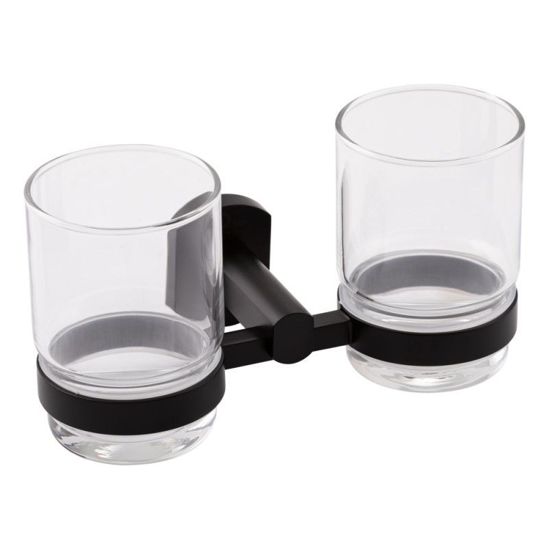 Qtap Склянка з тримачем Liberty настінна подвійна QTLIBBLM1155 Black