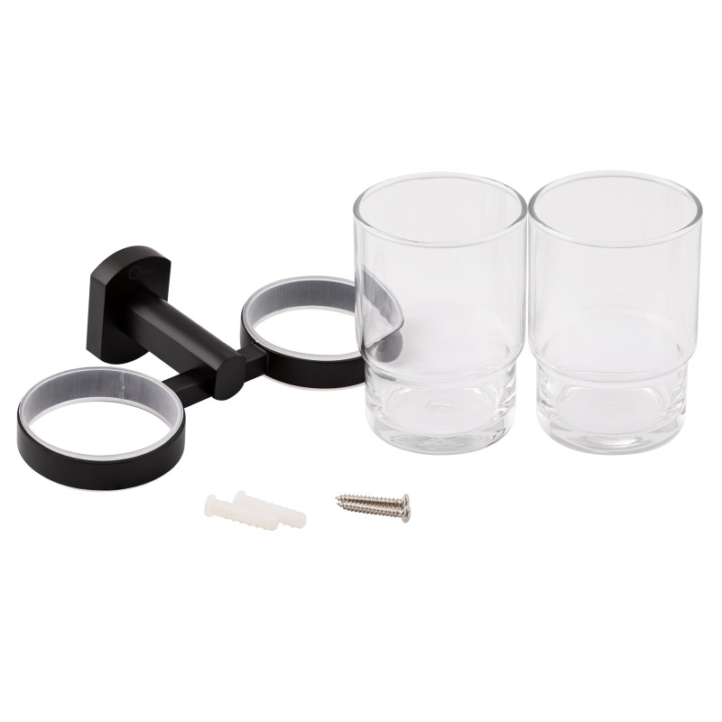 Qtap Склянка з тримачем Liberty настінна подвійна QTLIBBLM1155 Black