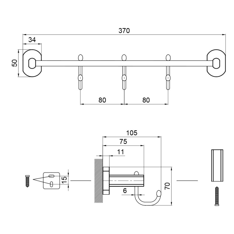 Qtap Тримач для рушника Liberty 3 гачка 365 мм QTLIBBLM1154-3 Black
