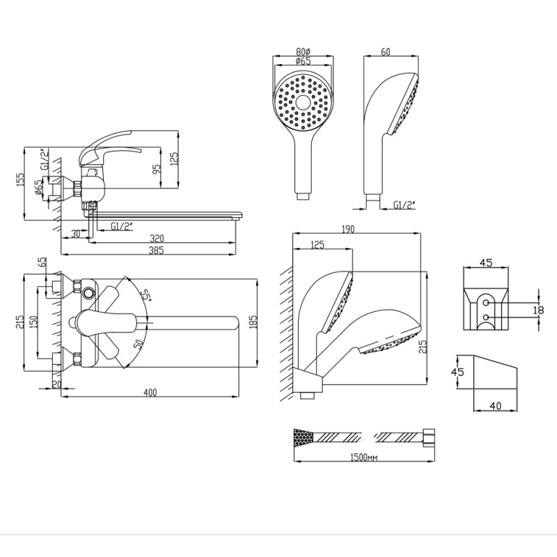Lidz Змішувач для ванни 43 79 0051 з поворотним виливом (з душовим гарнітуром) (k40) LD43790051CRM35128 Chrome